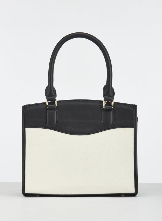 Fargo Emma Handbag for Women | Ivory Canvas & Black Vegan Leather Contrast | RFID Pockets, Dual Handles, YKK Zip, Premium Finish | Stylish Office & Travel Bag | Made in India - Image 5